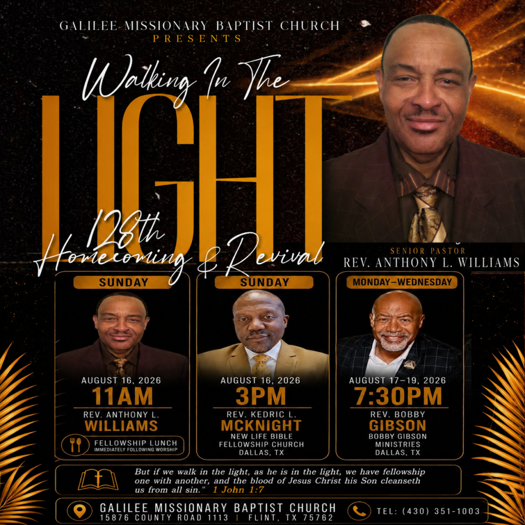 2026 Galilee Missionary Baptist Church Homecoming & Revival Flyer